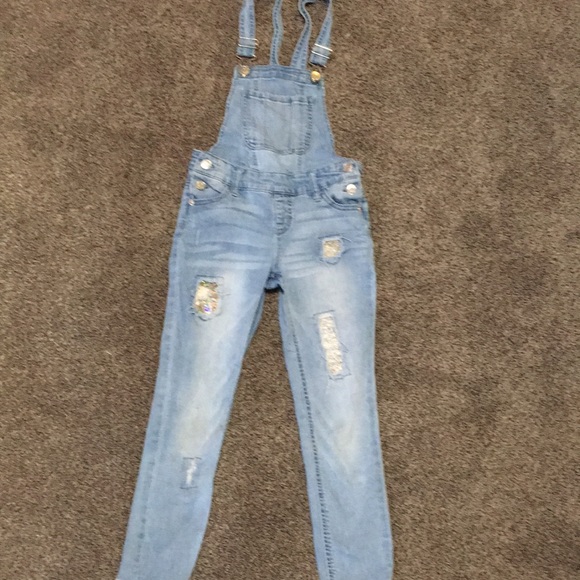 Cute justice denim overalls with sequin embellishments - Picture 1 of 6